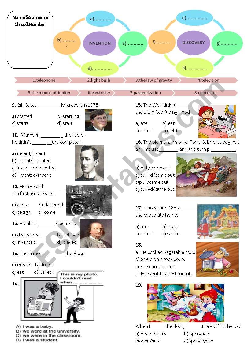 past simple test including inventions/inventors-dicovery