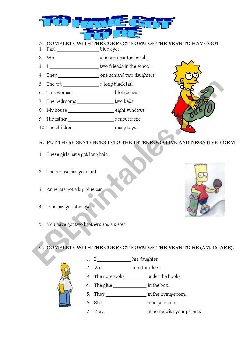 TO HAVE GOT AND TO BE worksheet