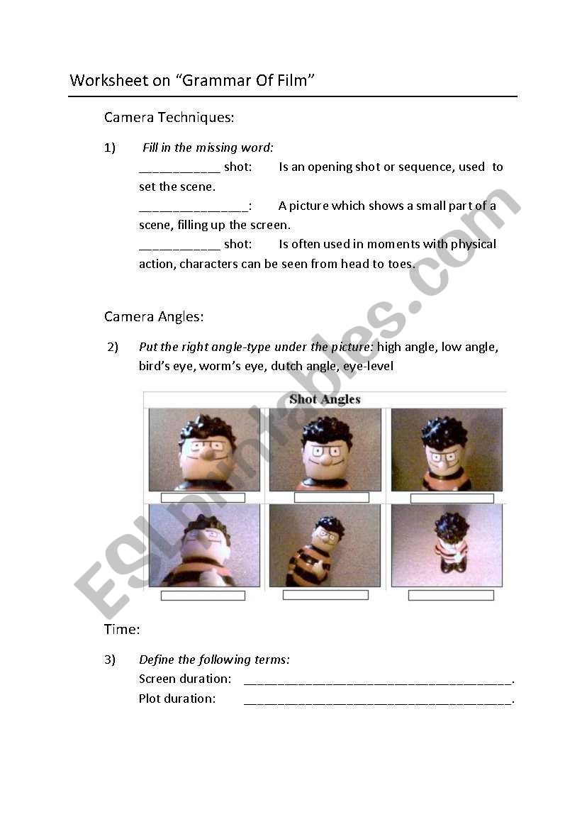 Worksheet on Grammar of Film worksheet