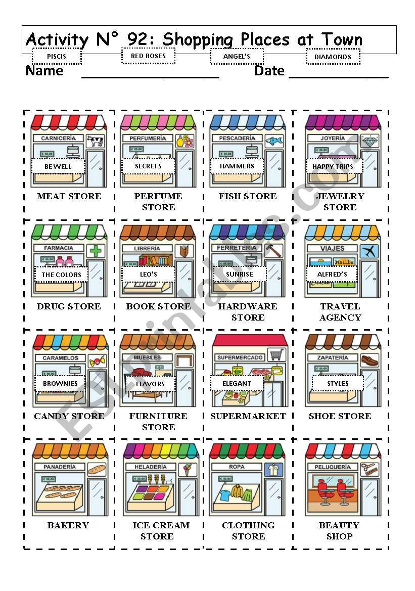 No 92 SHOPPING PLACES AT TOWN worksheet