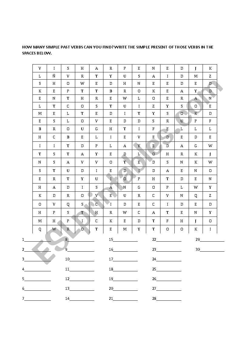 Regular and Irregular Verbs Crossword