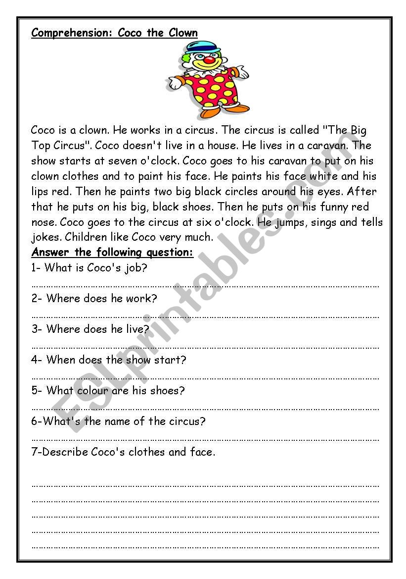 Coco the Clown      worksheet