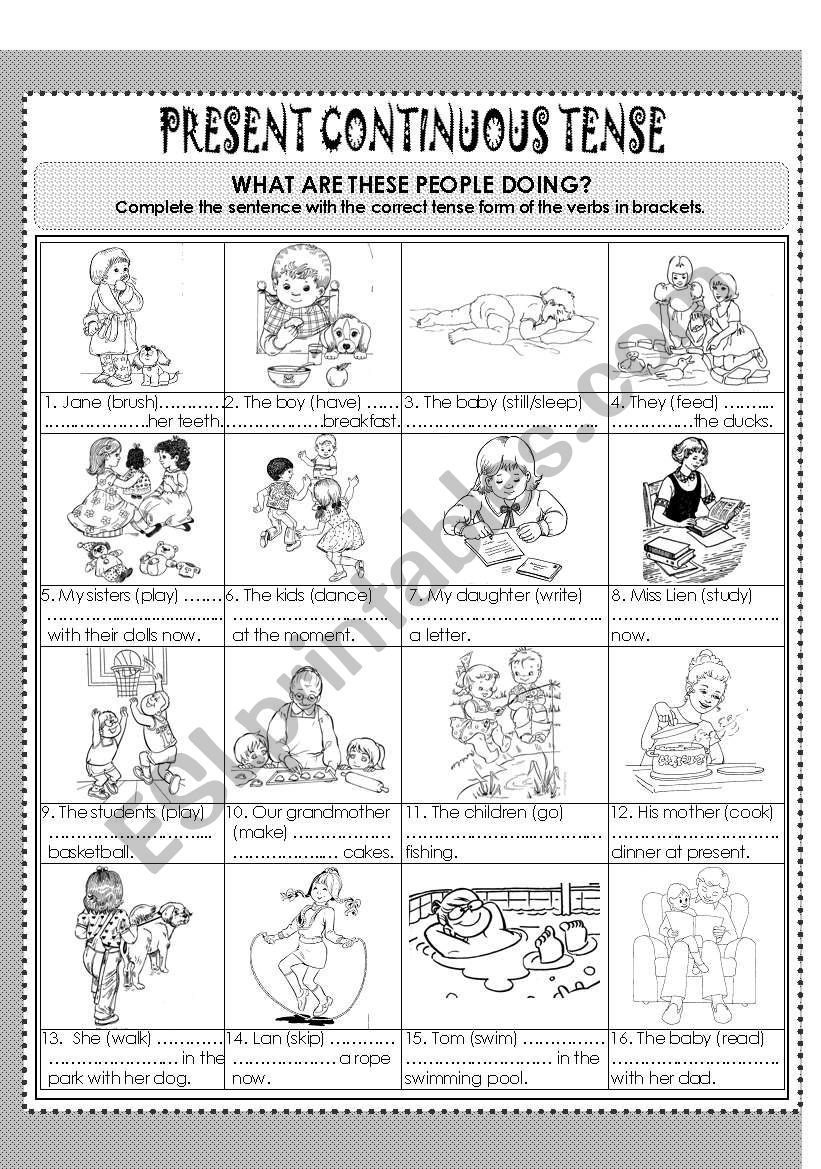 PRESENT CONTINUOUS TENSE *B&W*(1/2) *WITH KEY*