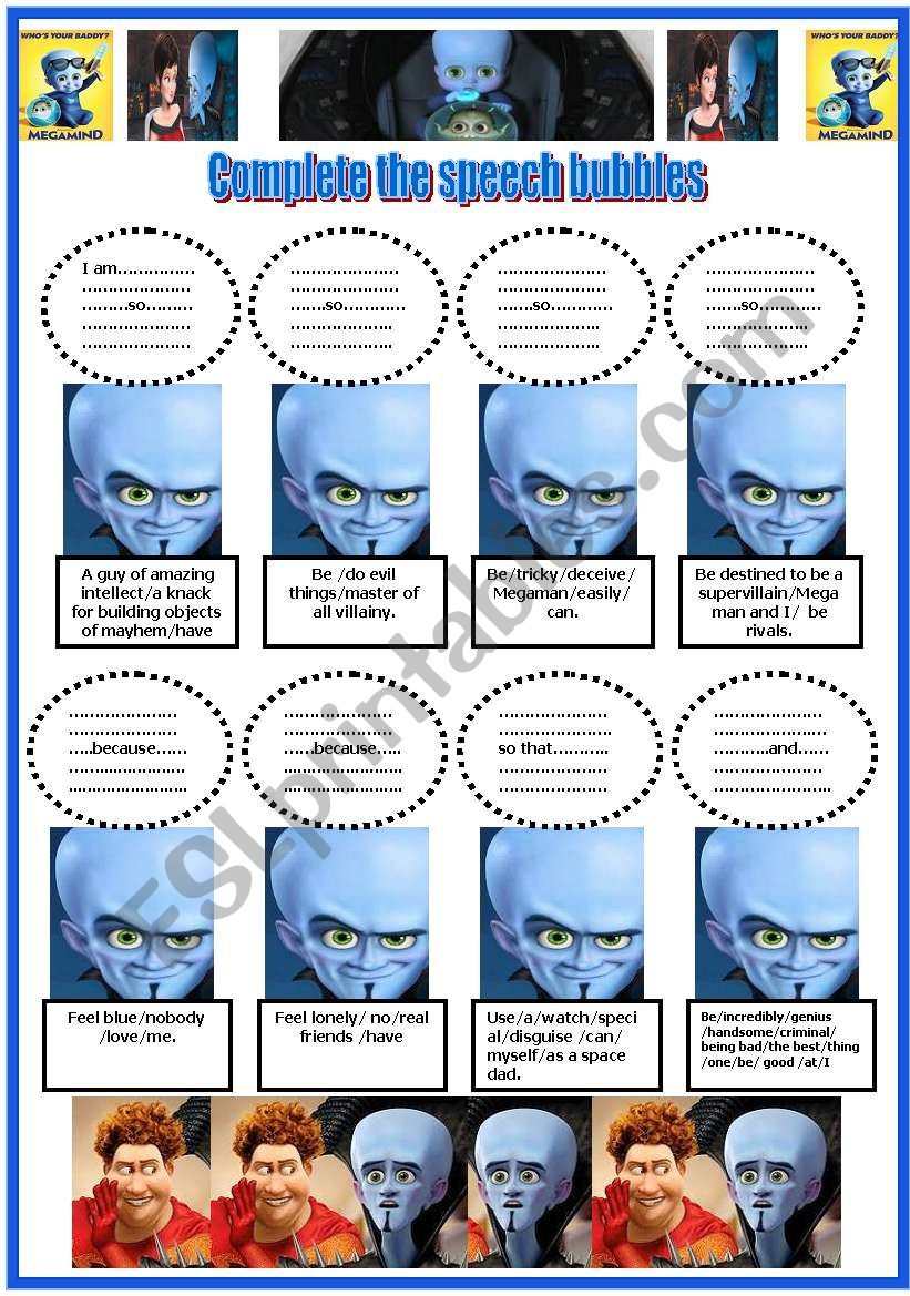 Megamind and 7 activities (3 pages) -Key included.(4 Elementary and intermediate students)