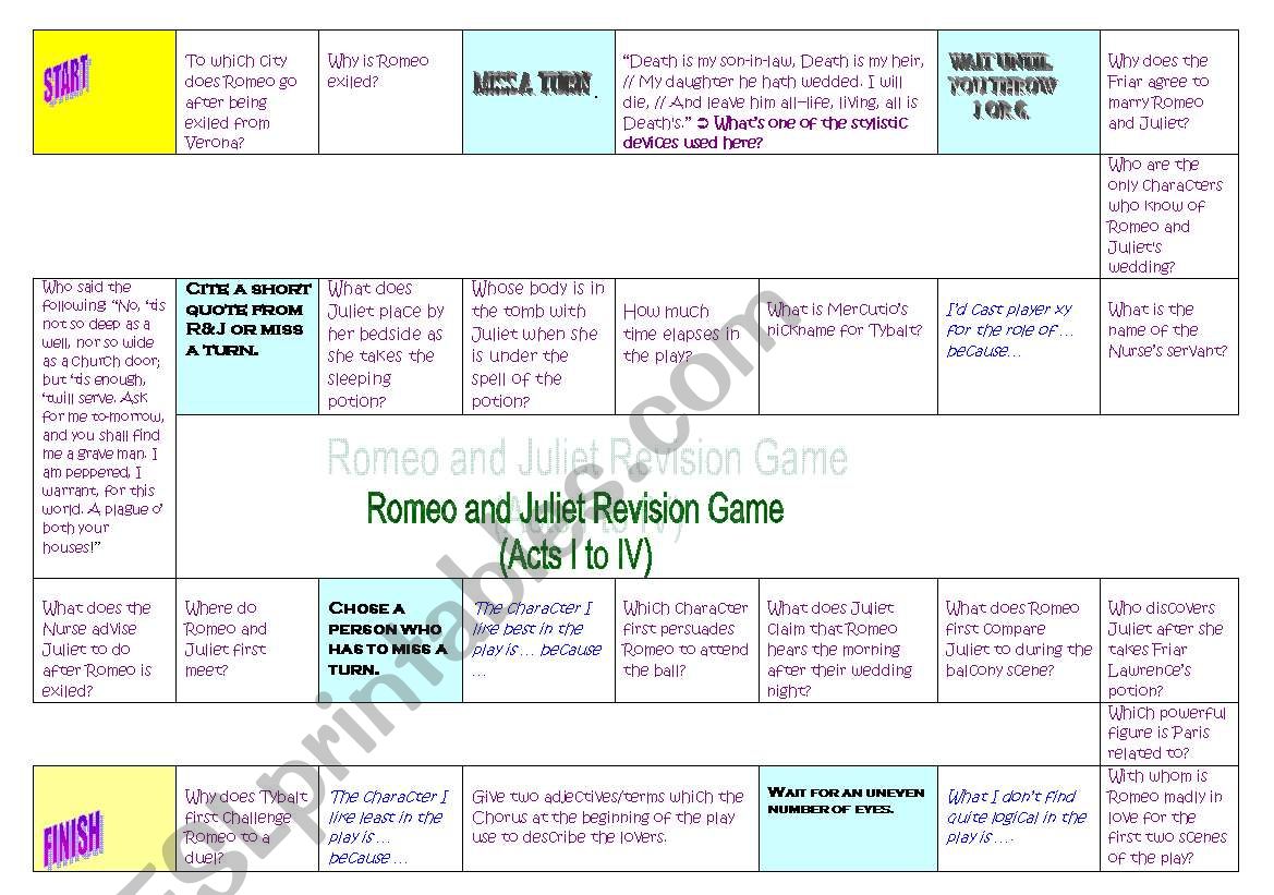 Shakespeare, Romeo & Juliet Revision Boardgame (Acts 1 to 4)