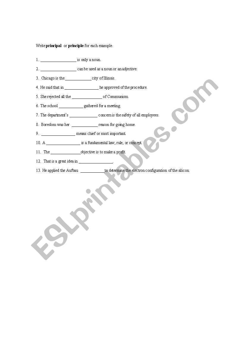 Principal or Principle? worksheet