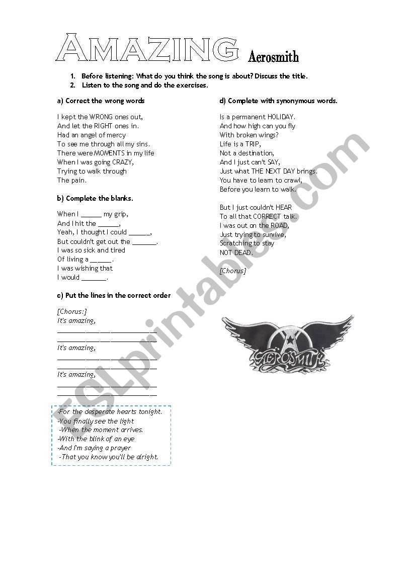 Amazing-Aerosmith worksheet