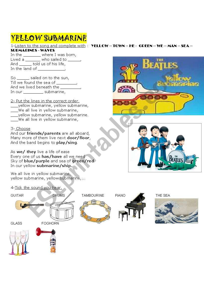 Song Yellow Submarine worksheet