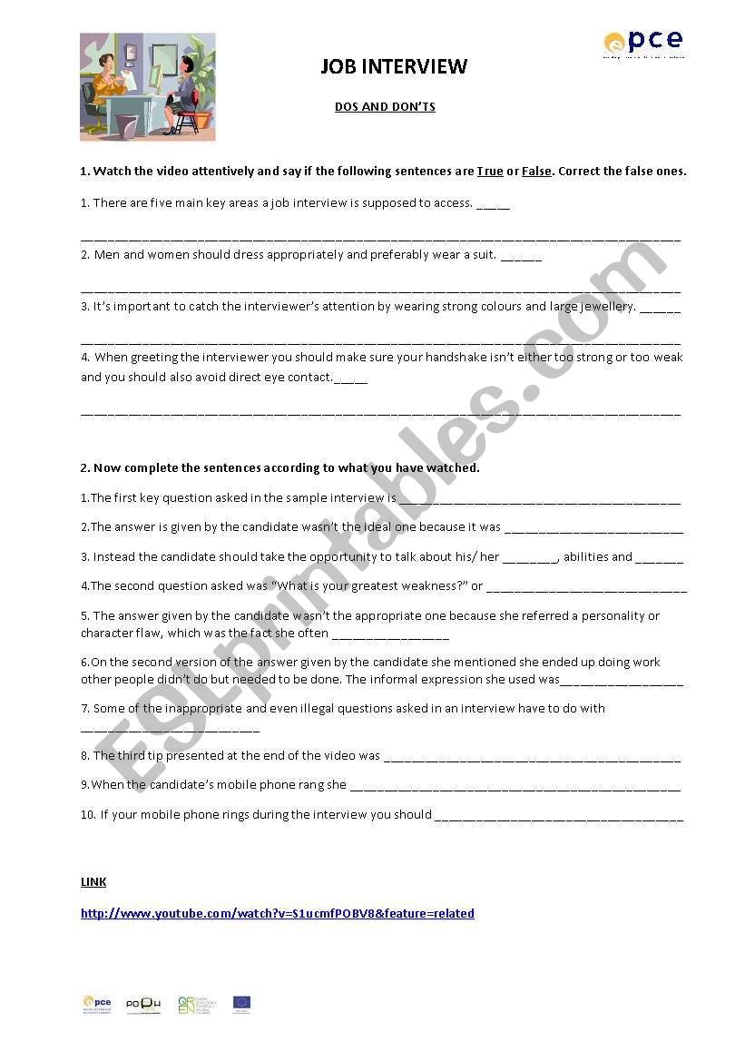 Job Interview worksheet