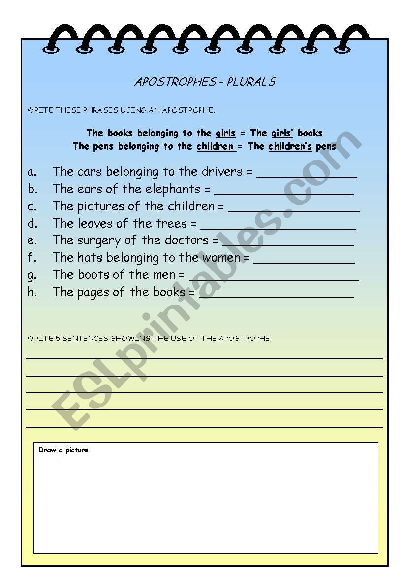 APOSTROPHES  PLURALS worksheet