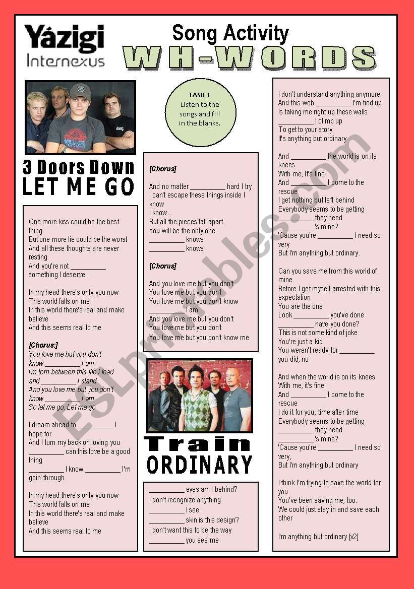 Song Activity - Let Me Go (By 3 Doors Down) & Ordinary (By Train) - WH-WORDS