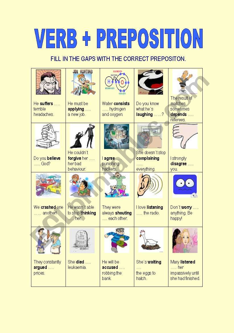 Verb + preposition worksheet