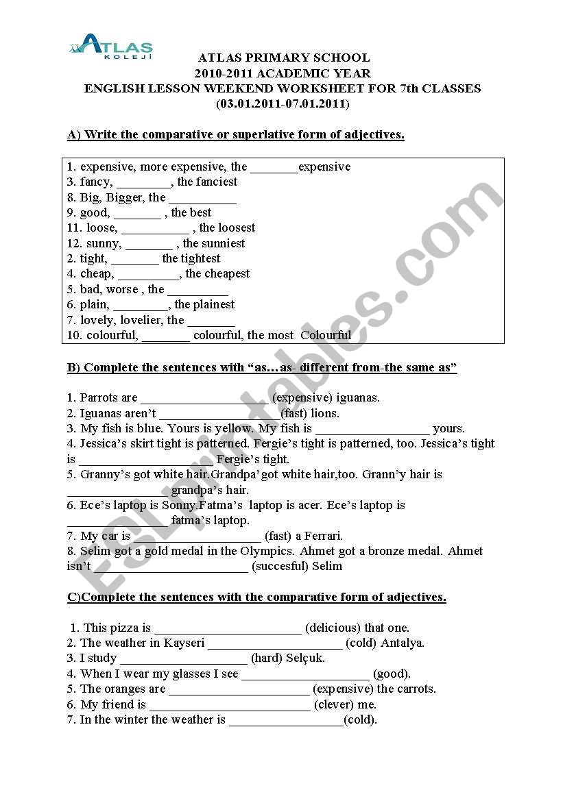 comparative and superlative adjectives