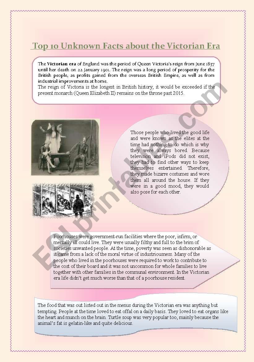 Top Ten Unknown facts about The Victorian Era Part One, Reading Comprehension