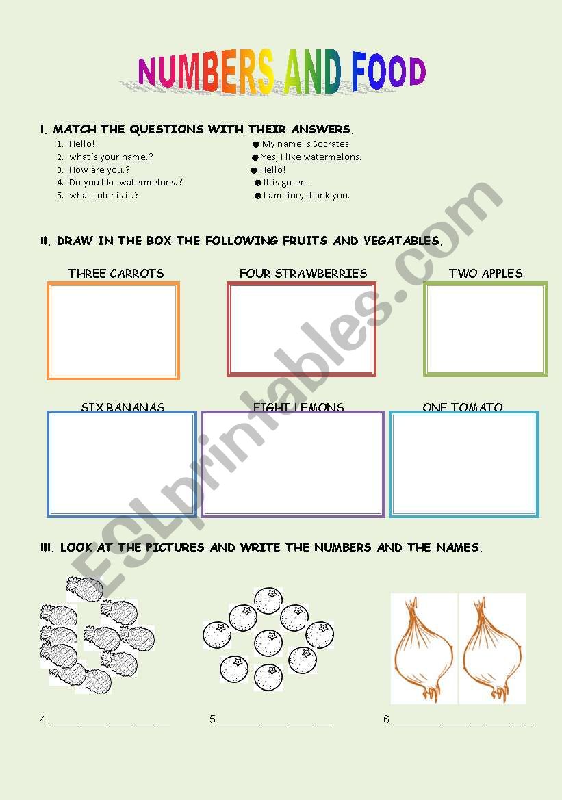 FOOD AND NUMBERS worksheet