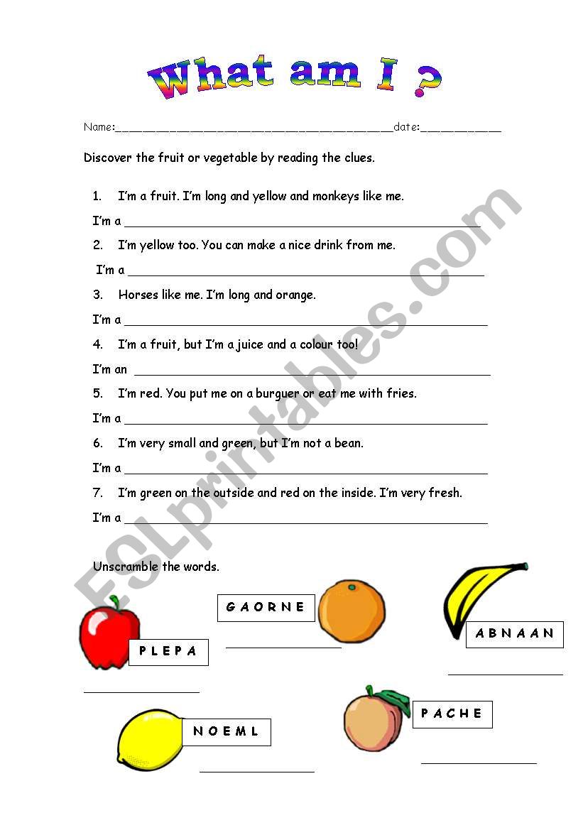 What am I? worksheet