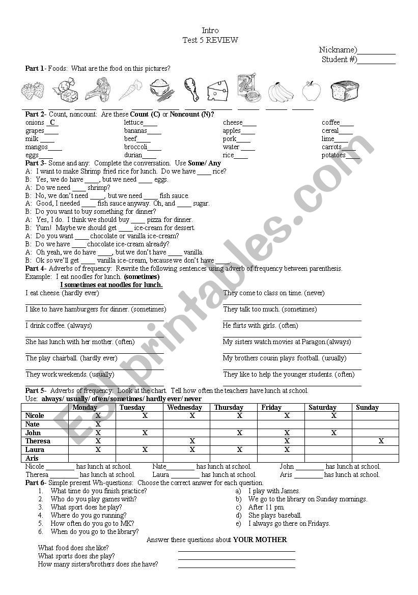 Test 5 Review worksheet