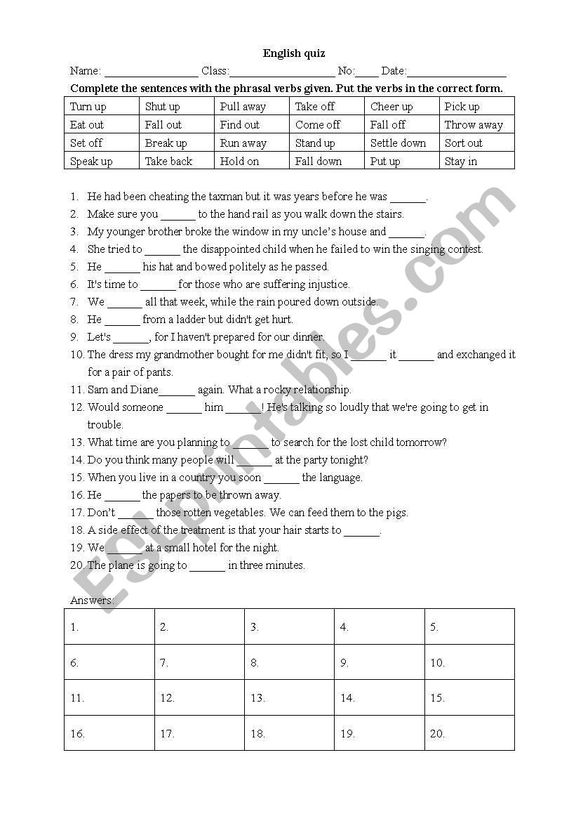 phrasal verbs worksheet