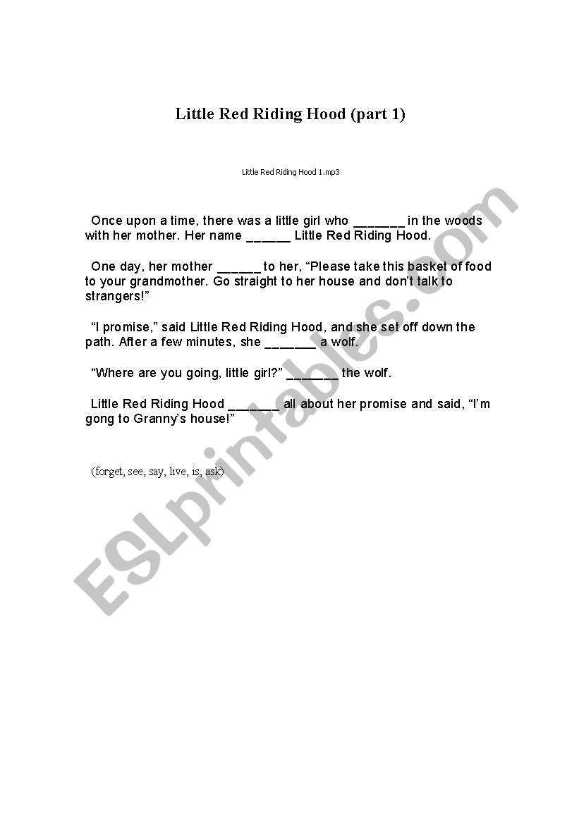 Little Red Riding Hood part 1 worksheet