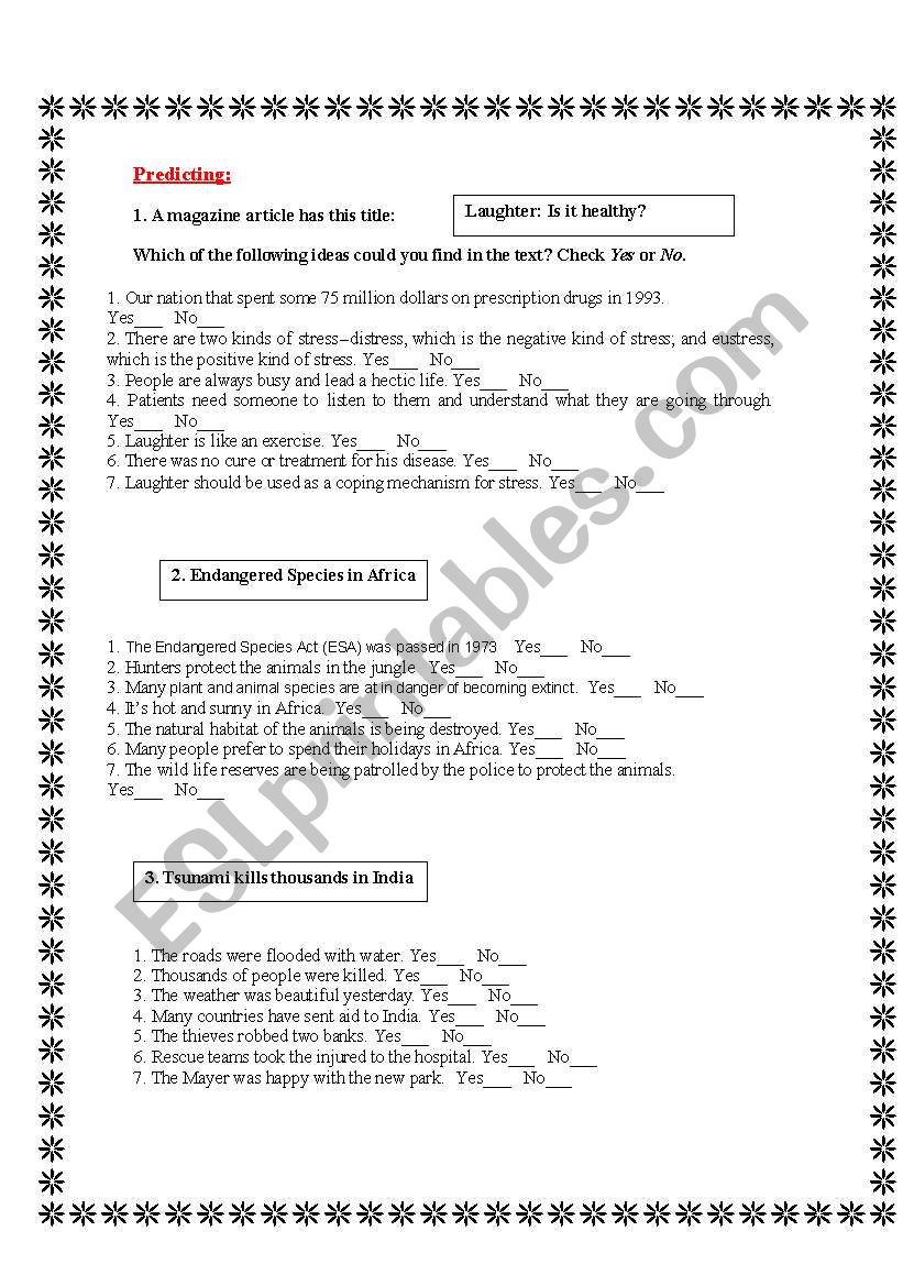 reading skills worksheet