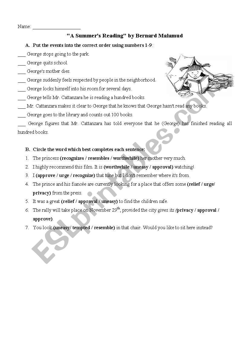 A Summers Reading worksheet