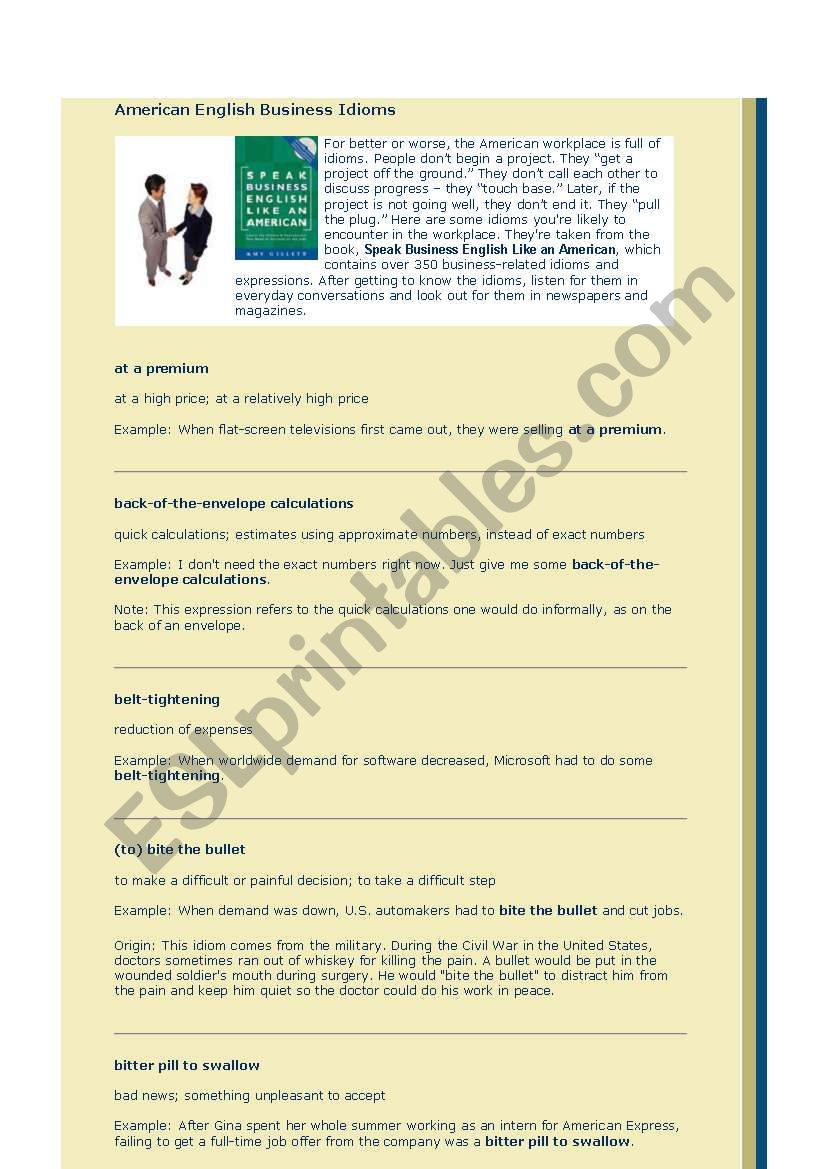Business idioms and phrases worksheet