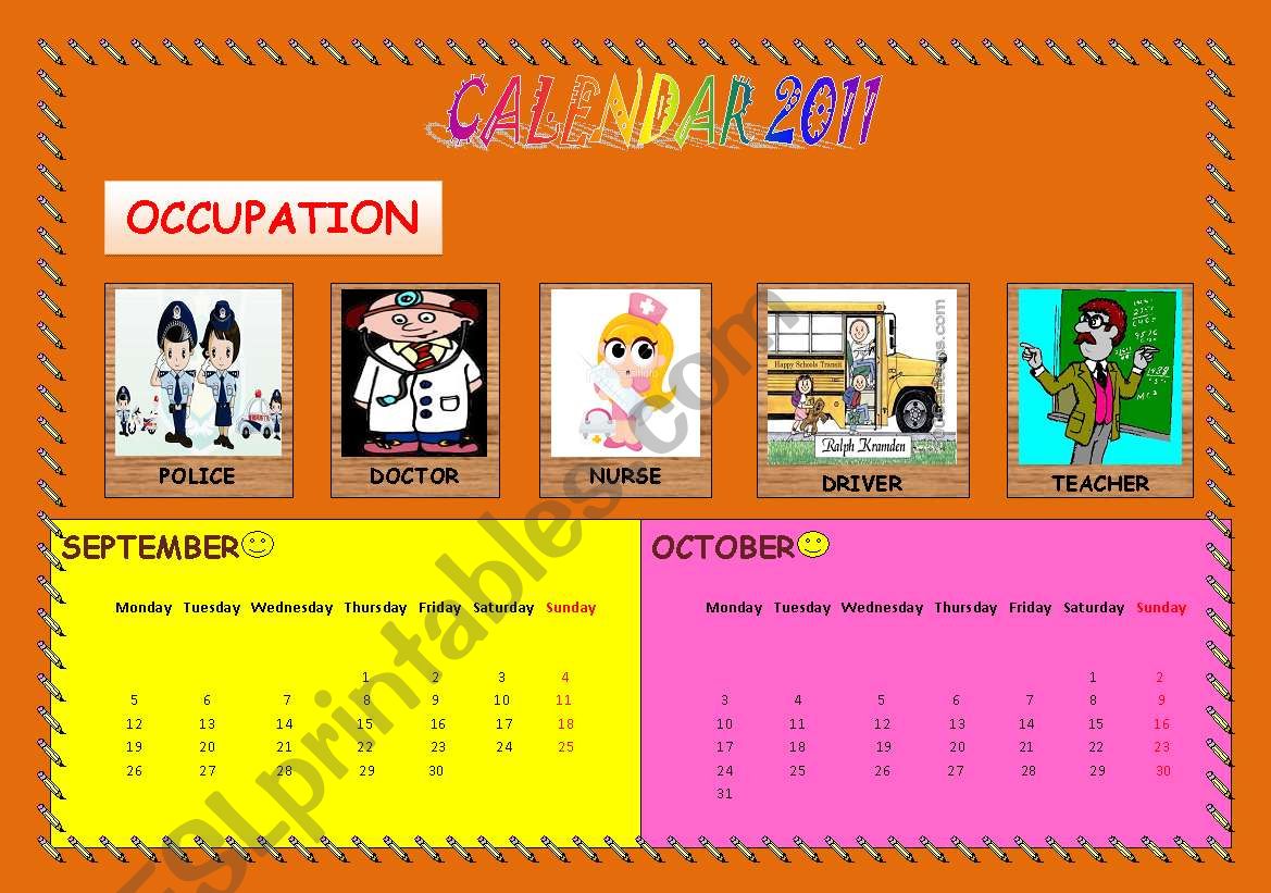 Calendar 2011 Occupation worksheet