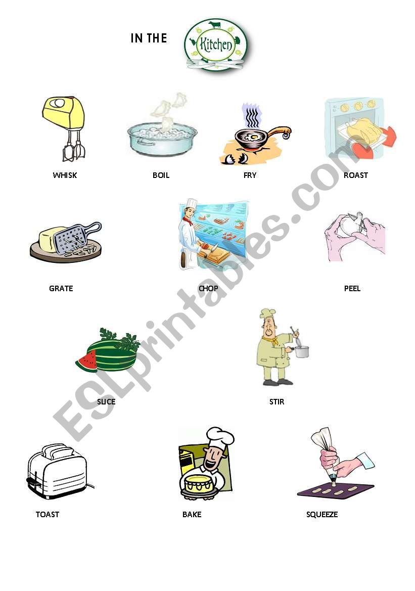 kitchen verbs worksheet