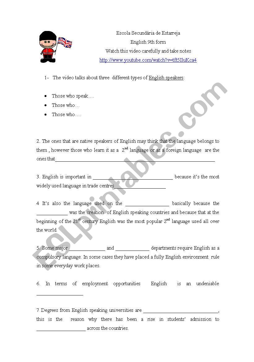 English as a Global Language worksheet