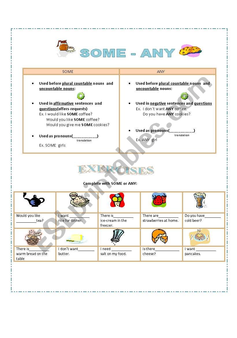 SOME-ANY- 2 PAGES worksheet