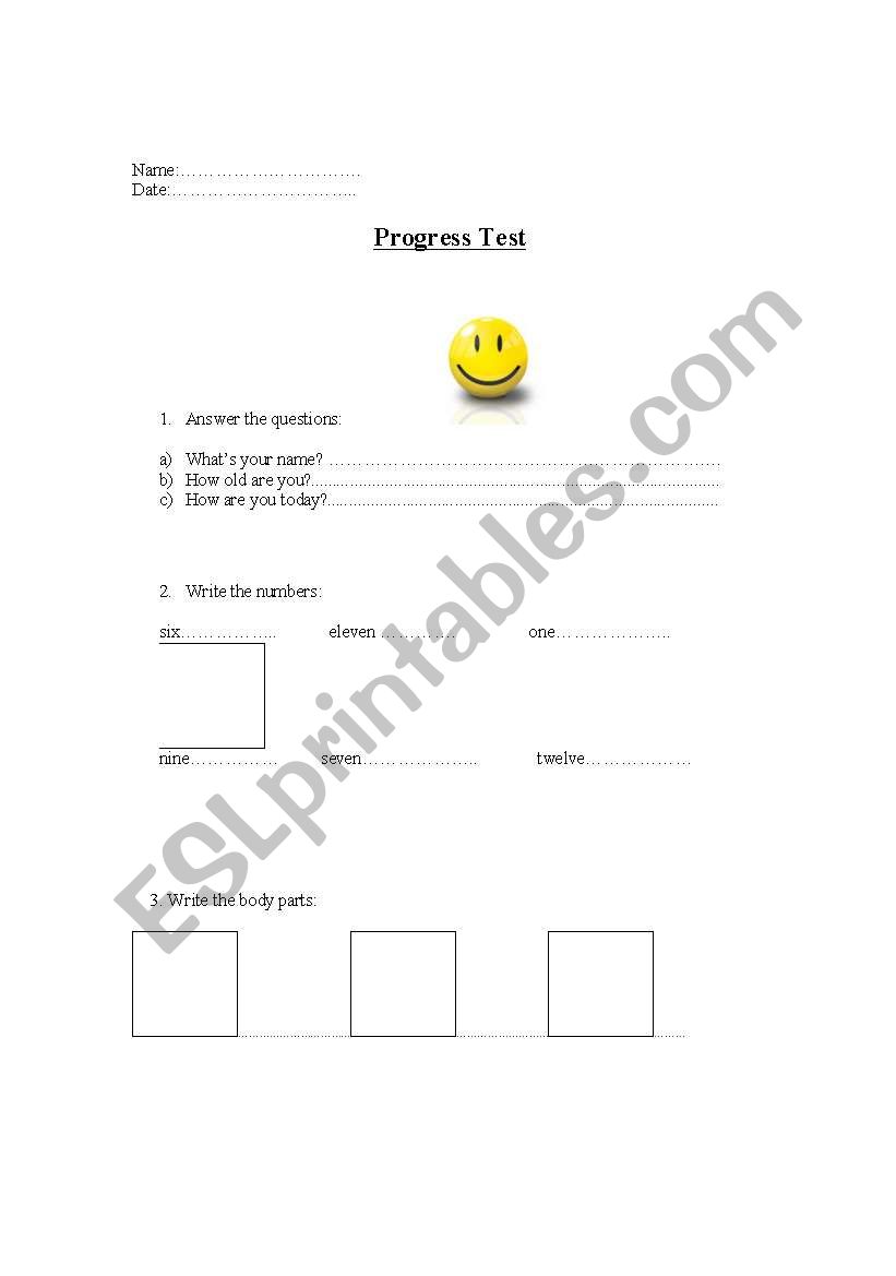 Progress Test worksheet