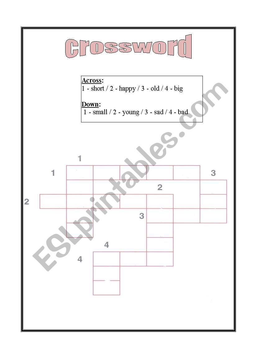 Crossword about adjectives worksheet