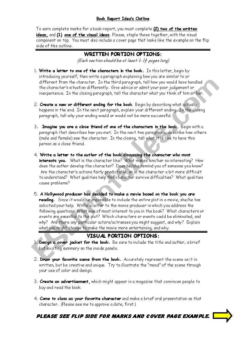 Book Report Outline worksheet