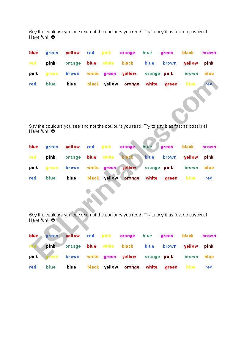 colour game worksheet
