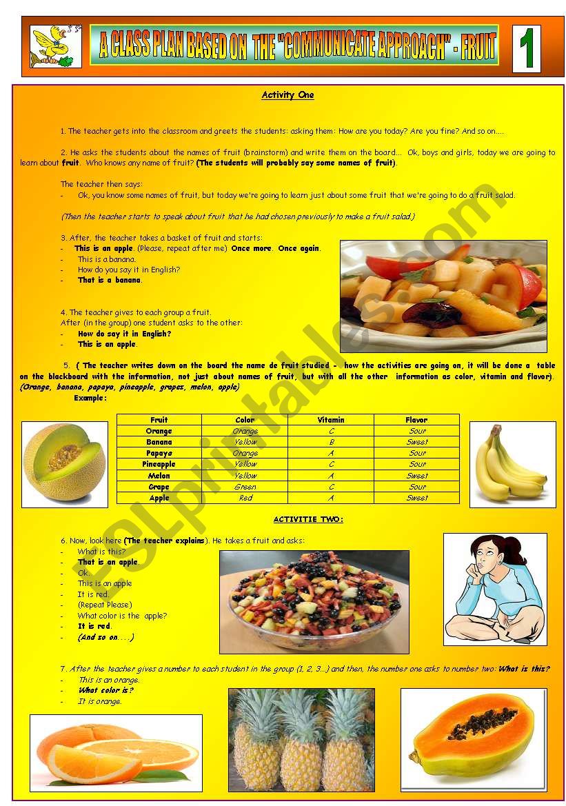 A CLASS PLAN BASED ON THE COMMUNICATIVE APPROACH - FRUIT - PART 01