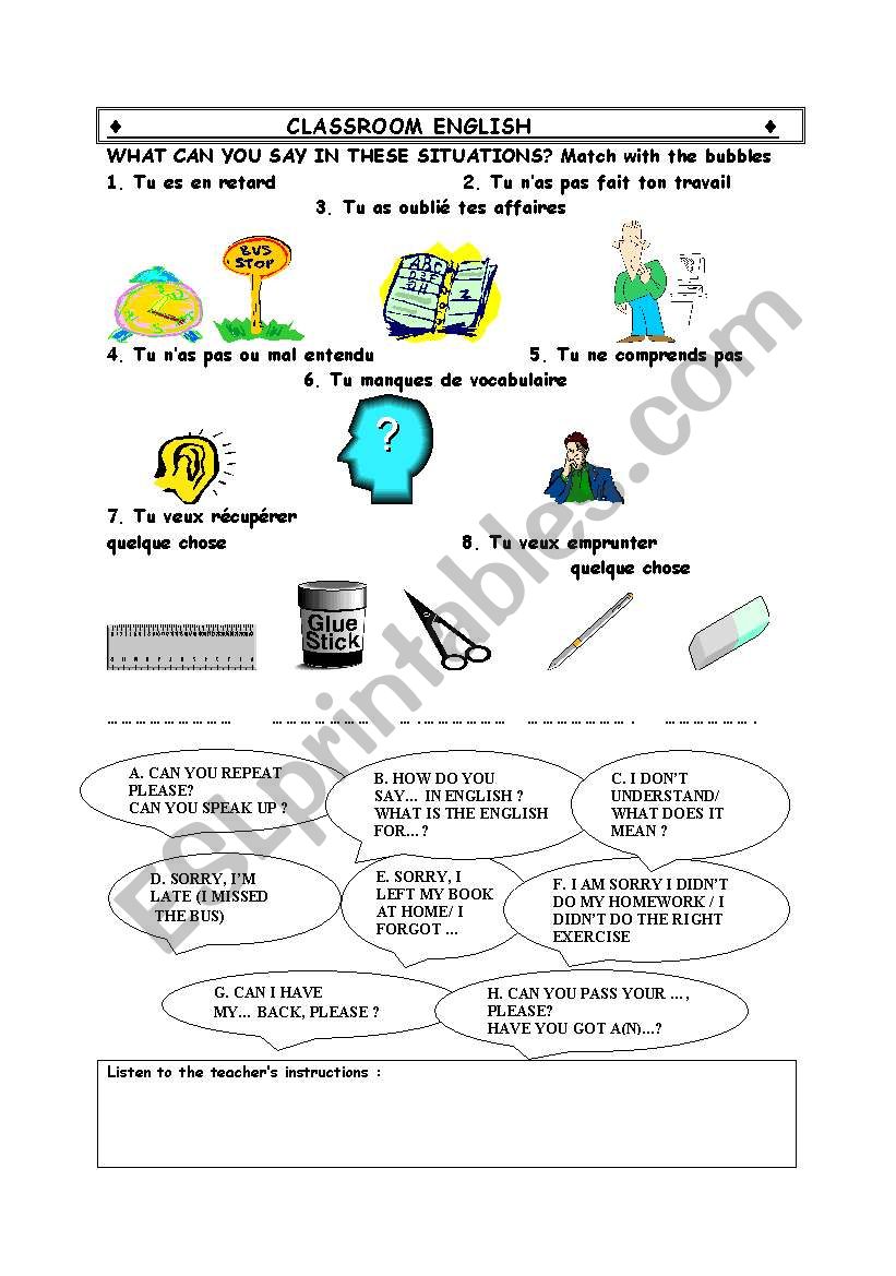 Classroom English worksheet