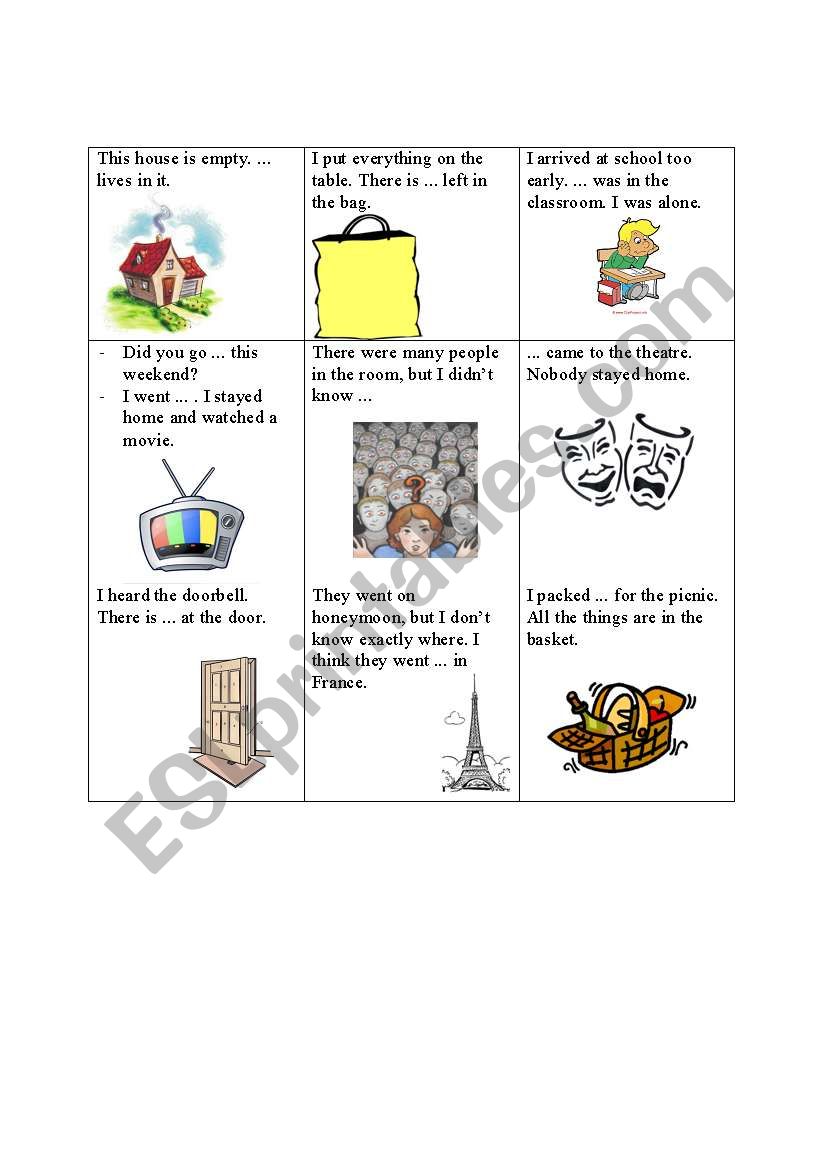 Tic tac toe - indefinite pronouns