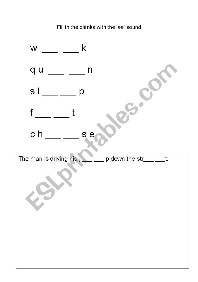 English worksheets: ´ee´ sound worksheet