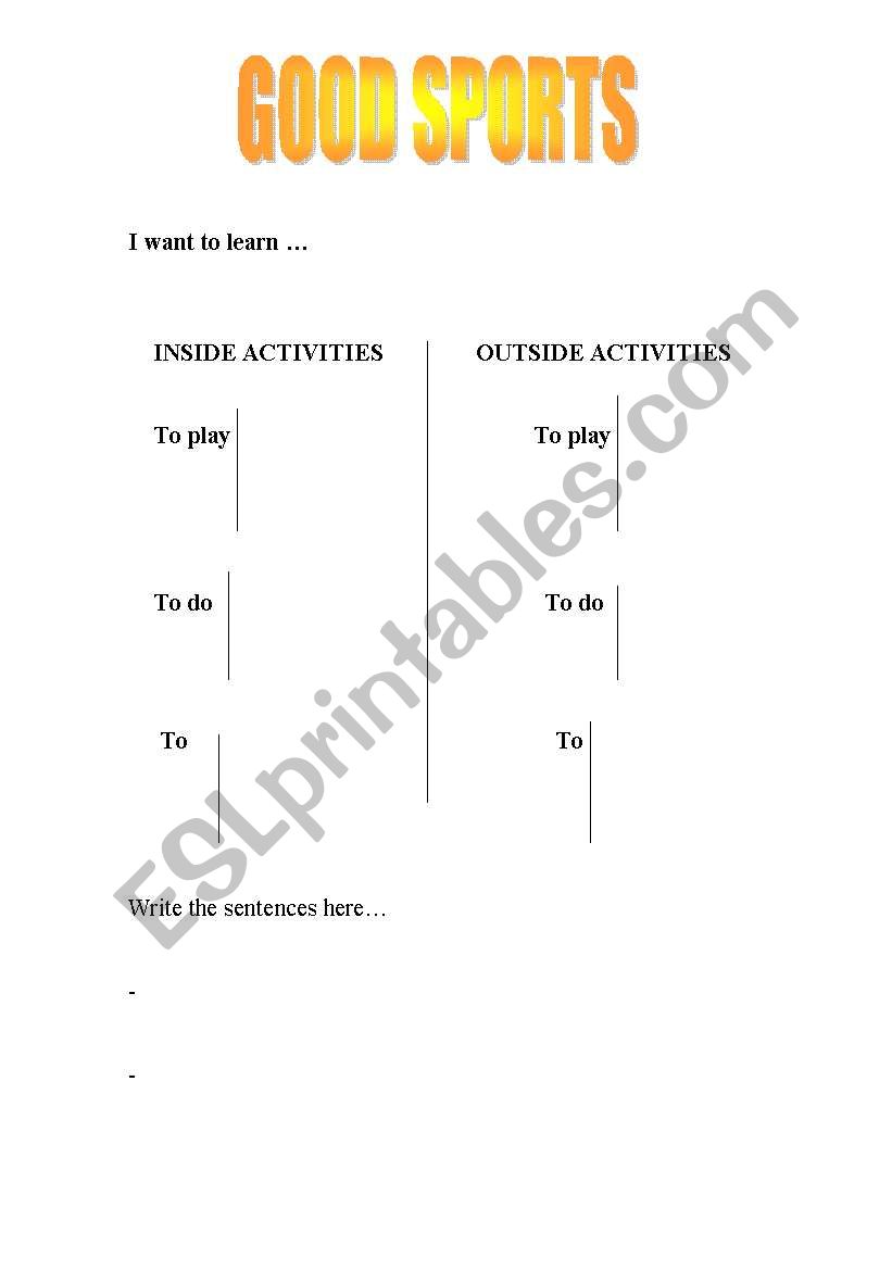 GOOD SPORTS worksheet