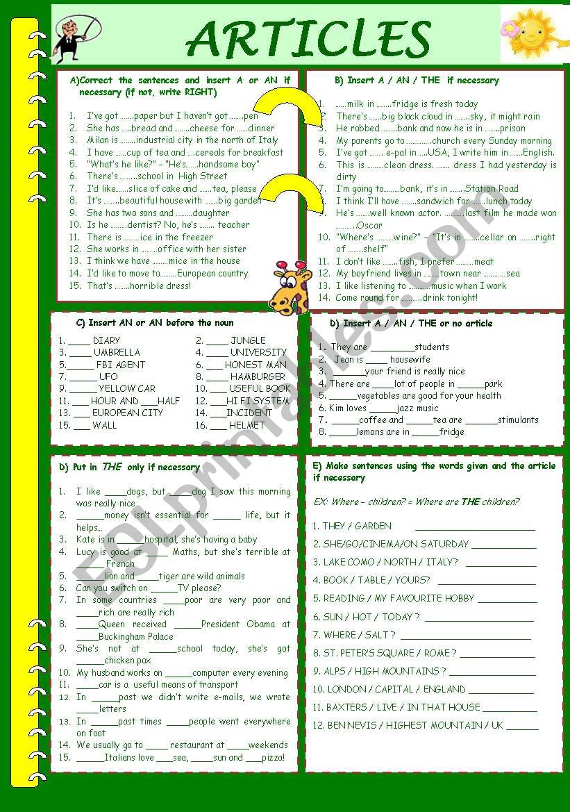 ARTICLES  THE / A / AN worksheet