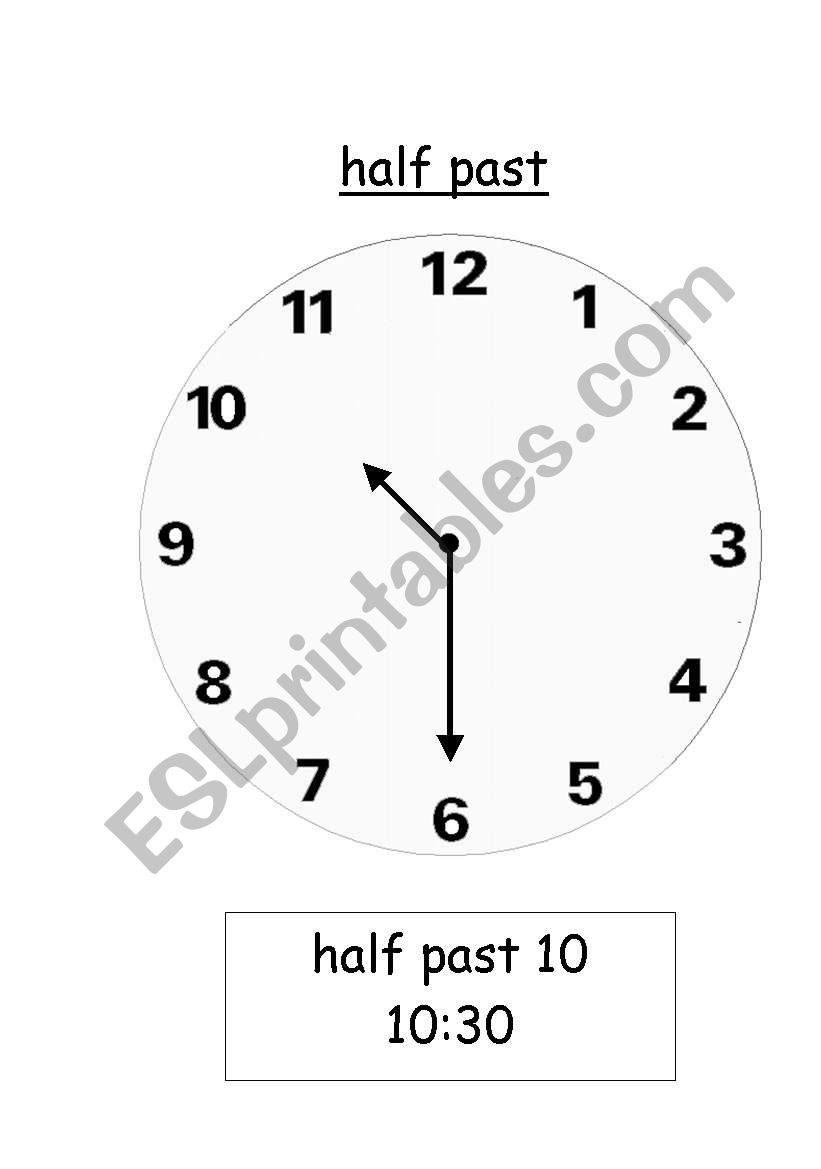 Telling time- half past worksheet