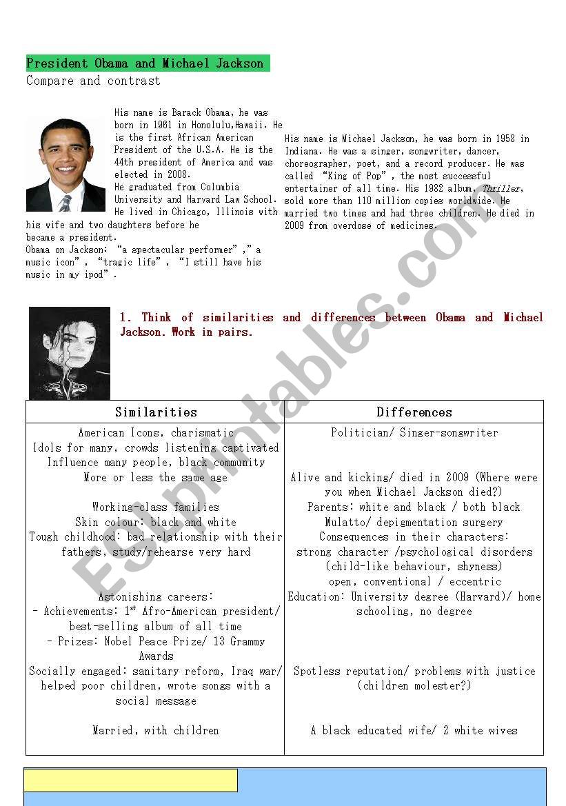 Obama/ Michael Jackson compare and contrast I (key)