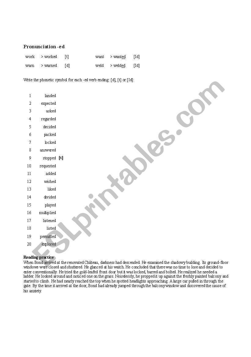 Pronunciation test for -ed verbs