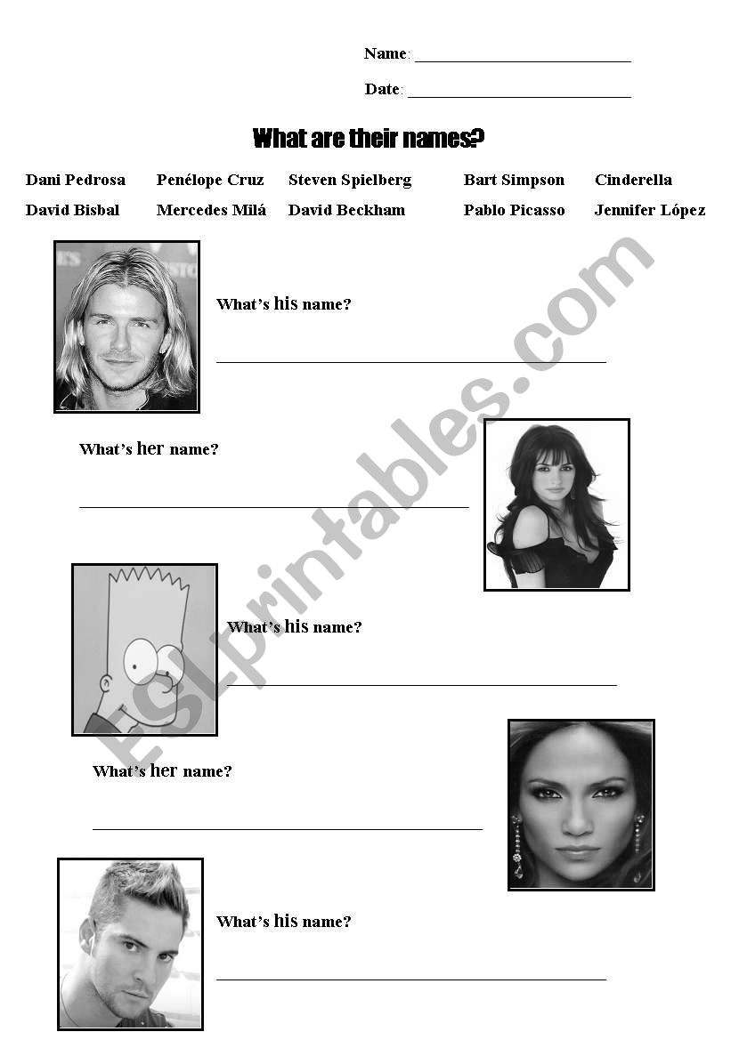 What are their names? worksheet