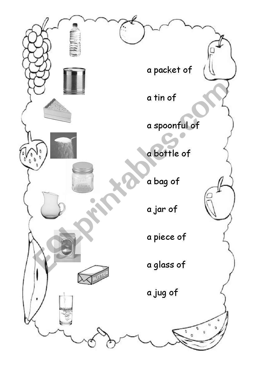 Food containers worksheet