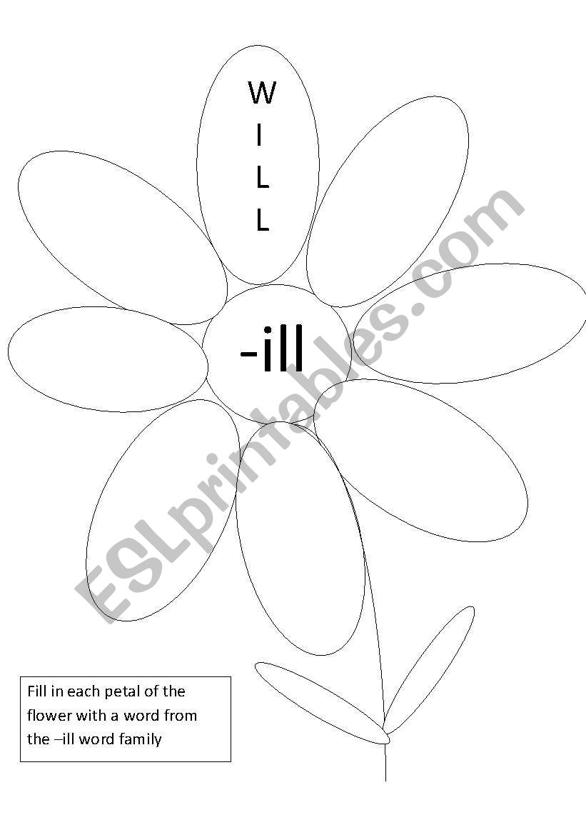 -ill word family worksheet