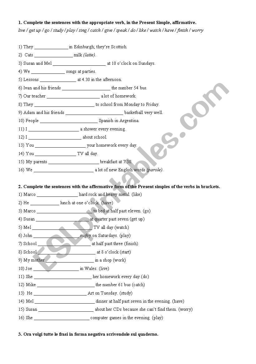 present simple  worksheet