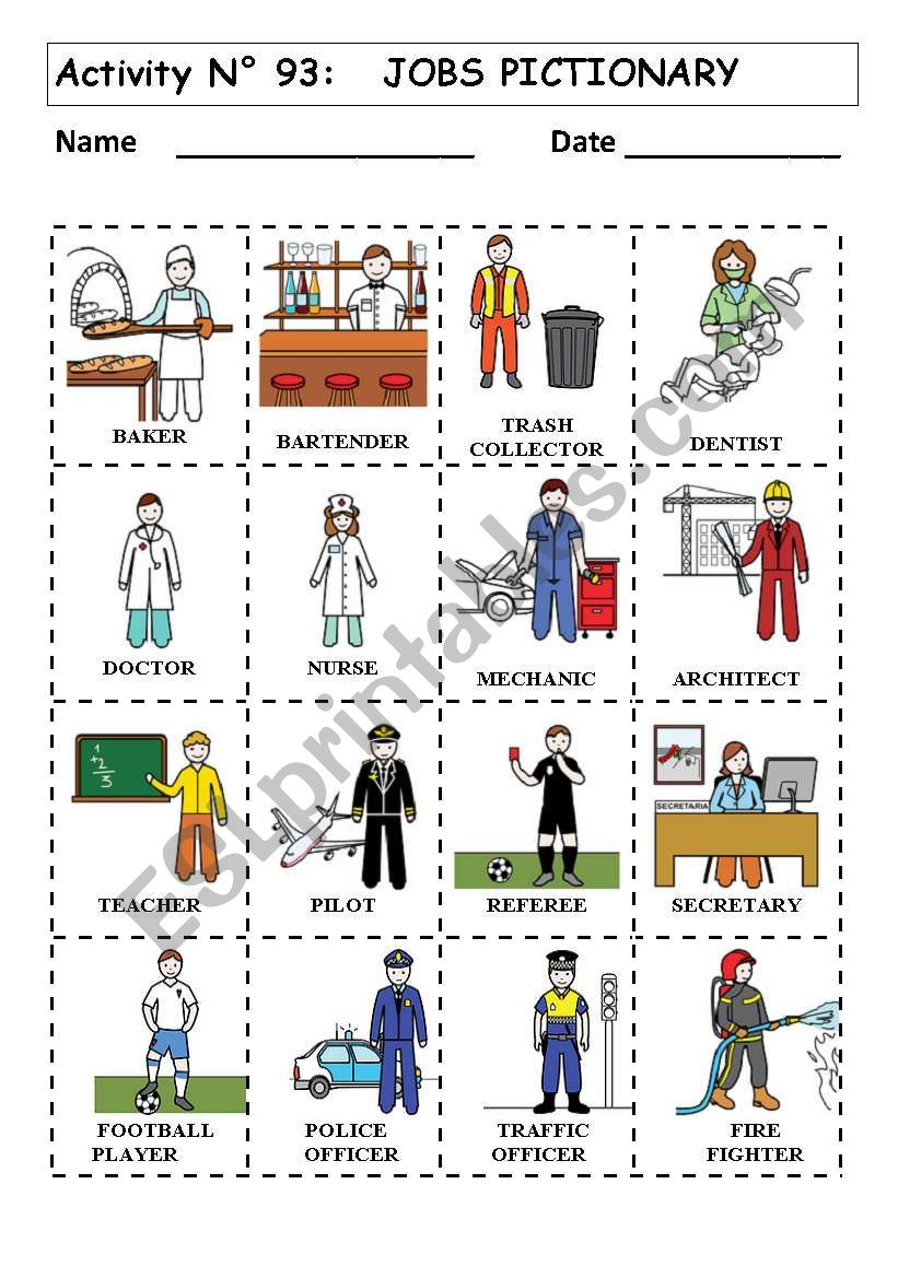 No 93 JOBS PICTIONARY worksheet