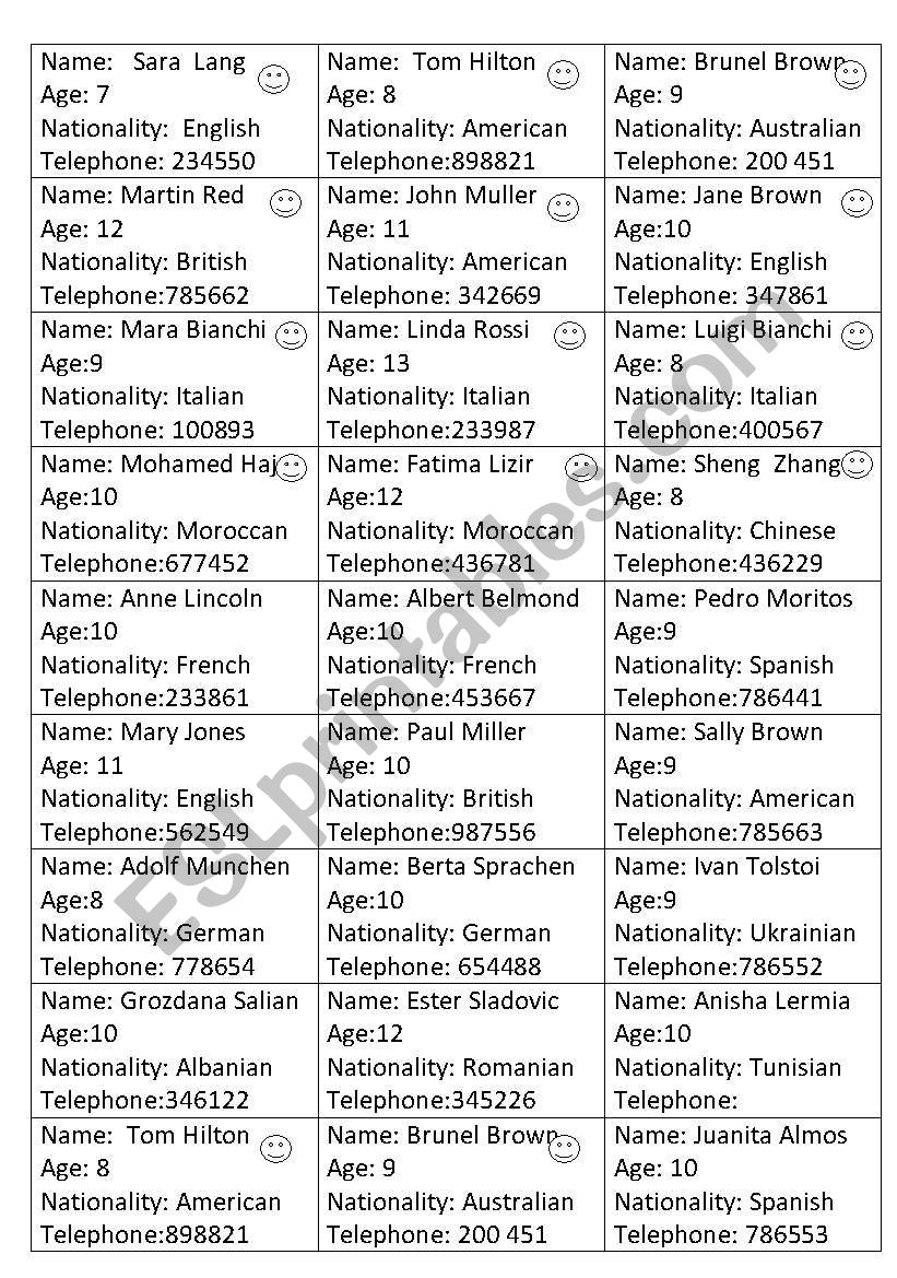 speaking cards worksheet