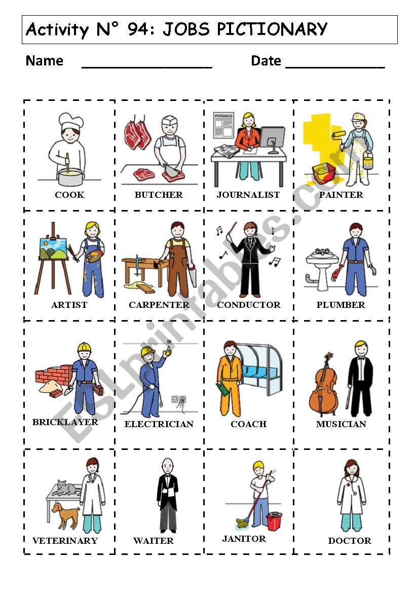 No 94  JOBS PICTIONARY worksheet